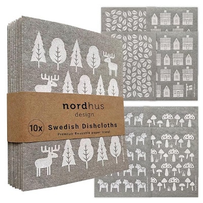 A pack of 10 Nordhus Design Swedish Dishcloths plus two more out of the package