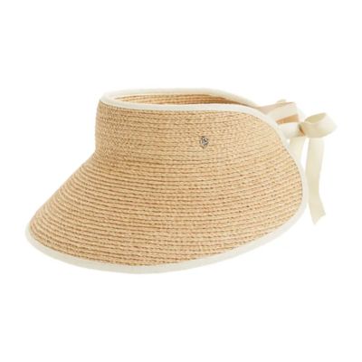 A raffia visor with tie at the back