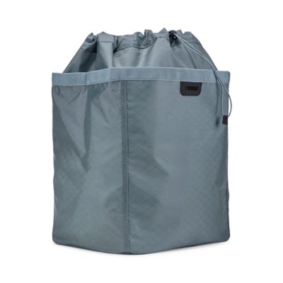 A gray travel laundry bag