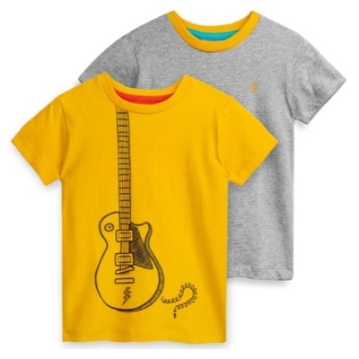 yellow and grey cotton graphic tees