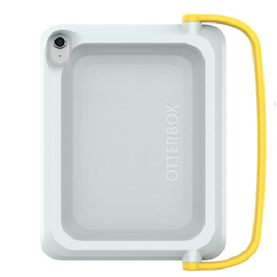 A light blue with yellow otterbox ipad case