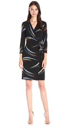 Patterned Work Dress: Anne Klein 3/4 Sleeve Printed ITY Wrap Dress