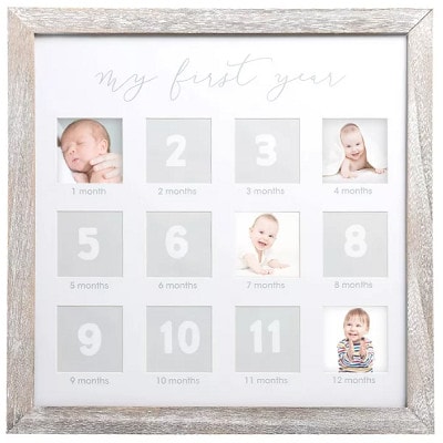 A picture frame for 12 baby photos, with 