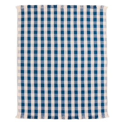 A Blue and White Reversible Fringe Organic Cotton Throw