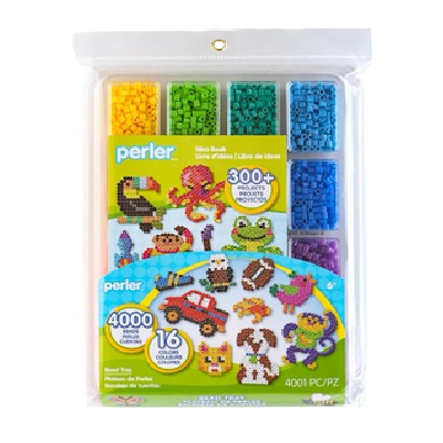 A colorful perler beads kit in a plastic package