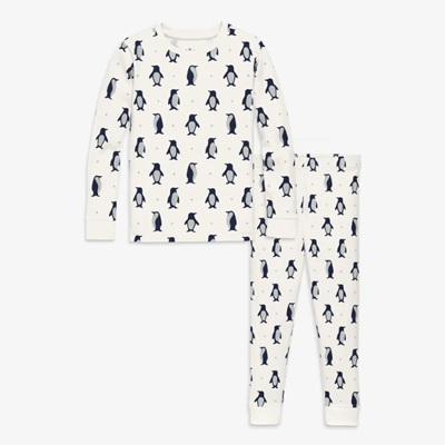 A white terno PJ set in penguin pals