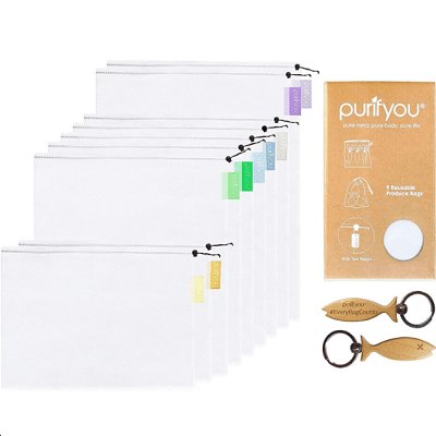 purifyou 9 Pack Reusable Mesh Bags with Tare Weight Tags