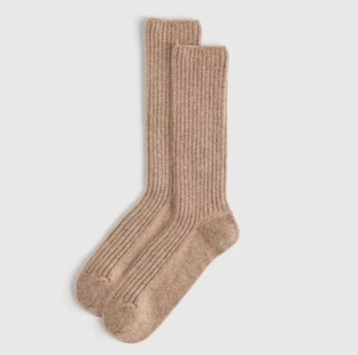 ribbed tan cashmere socks