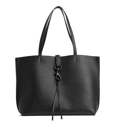 A large black leather tote