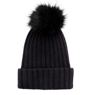 Black pom beanie