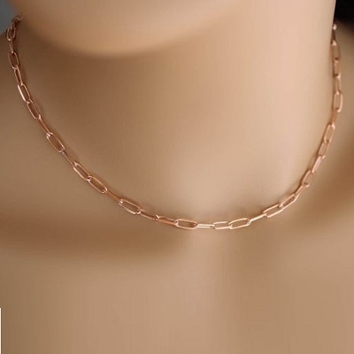 A woman wearing a Rose Gold Chain Link Necklace