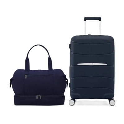 A midnight blue two-piece luggage set