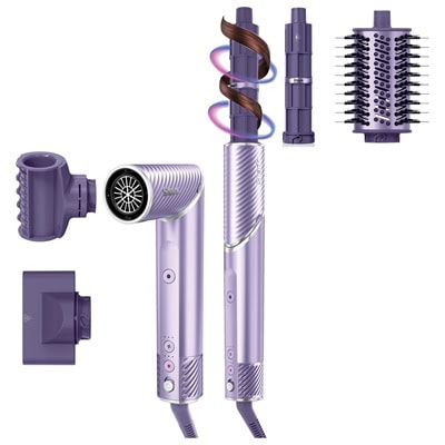 Multiple purple pieces of a Shark hair styling system