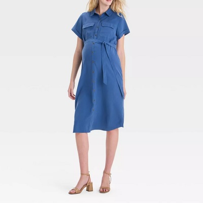 Short Sleeve Midi Maternity Shirtdress - Isabel Maternity by Ingrid & Isabel™
