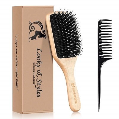 Boar Bristle Paddle Brush by Looks and Styles