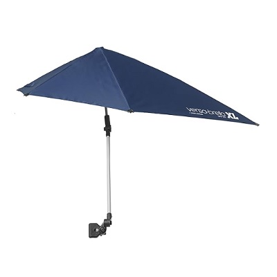 A navy blue clip-on umbrella