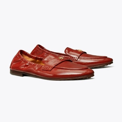 Brown leather loafer shoes