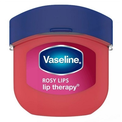 A container of Vaseline Rosy Lips Lip Therapy