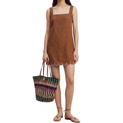 striped raffia tote bag