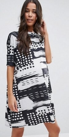 A woman wearing  ASOS Maternity T-Shirt Dress in Abstract Mono Stripe