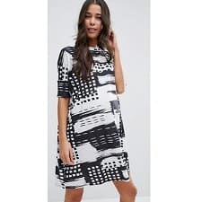 A woman wearing  ASOS Maternity T-Shirt Dress in Abstract Mono Stripe
