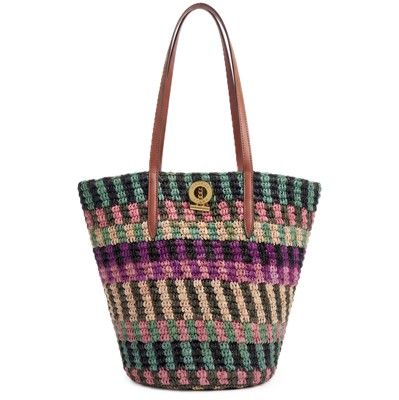 striped raffia tote