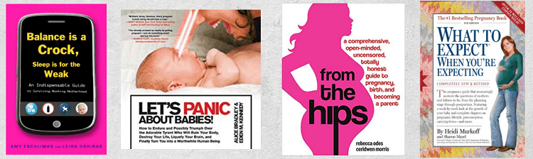 A collage of books on pregnancy