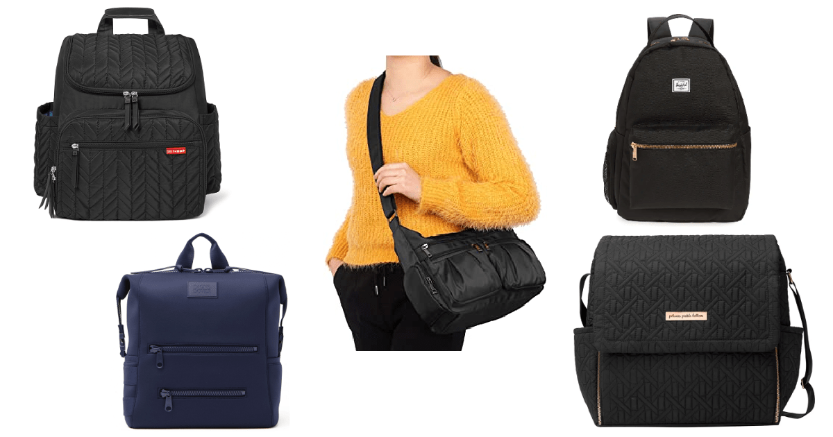 A collage of women carrying diaper bags