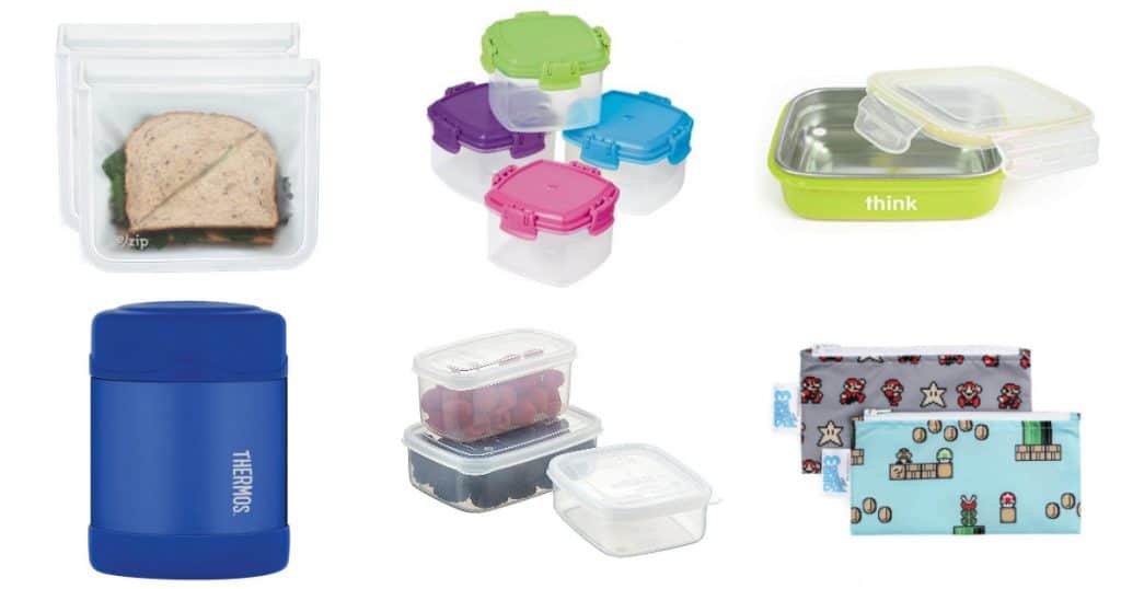 collage of items you can use to pack school lunches
