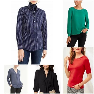 A collage of The Best Machine-Washable Tops for Work