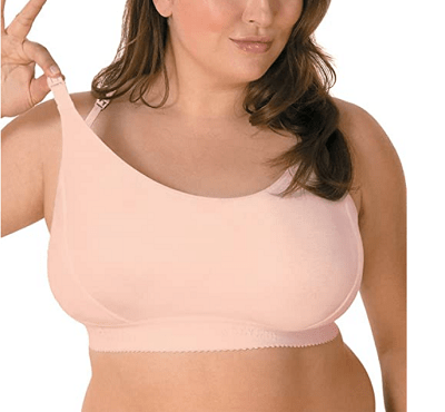 A woman wearing a nursing bra