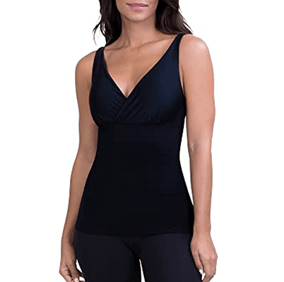A lady in black camisole