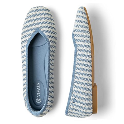 A pair of blue-and-white patterned flats