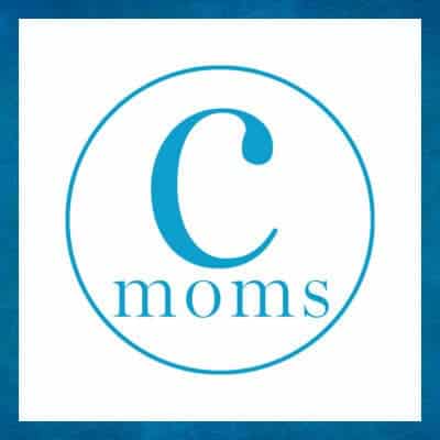 A blue circle with "Cmoms," surrounded by a blue blue square border