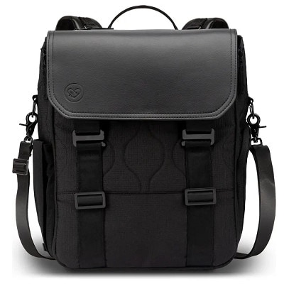 black diaper bag made from recycled water bottles