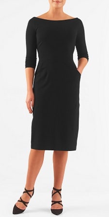 A woman wearing a Cotton Knit Bateau Neck Sheath Dress.