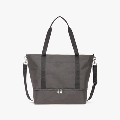 A gray travel tote