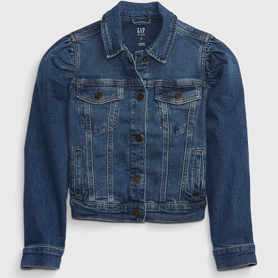 girl's denim jacket with puff sleeves