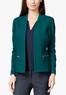 Green Blazer: Alfani Textured Jacquard Open-Front Jacket