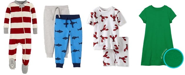 A collage of eczema friendly clothing for kids