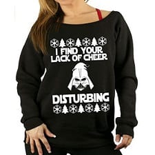 A woman wearing a Star Wars Ugly Christmas Sweater.