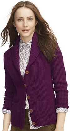 A woman wearing a Shawl-Collar Cardigan.