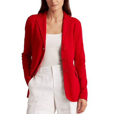 A woman wearing a Lauren Sweater Blazer