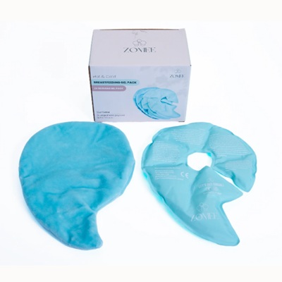 2 blue hot/cold gel packs next to the packaging