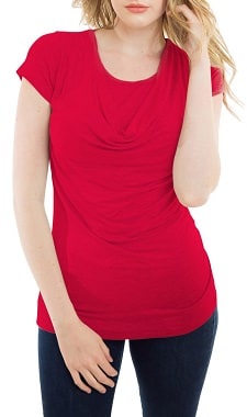 A woman wearing Cowl Neck Short Sleeve Nursing Top