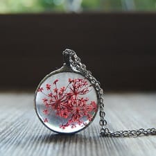 Round Pendant Necklace for Women Transparent Wax Rope Dried Flower Glass Necklace Handmade Pendant