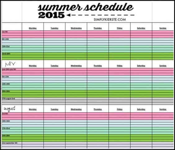 printable summer schedule