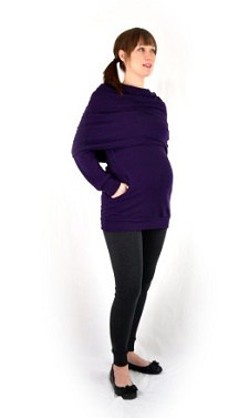 Purple Maternity Top: Ureshii French Terry Cowl Hoodie
