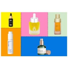 A collage of skincare serums and oils