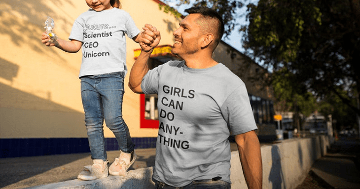 Father and child wearing graphic tees